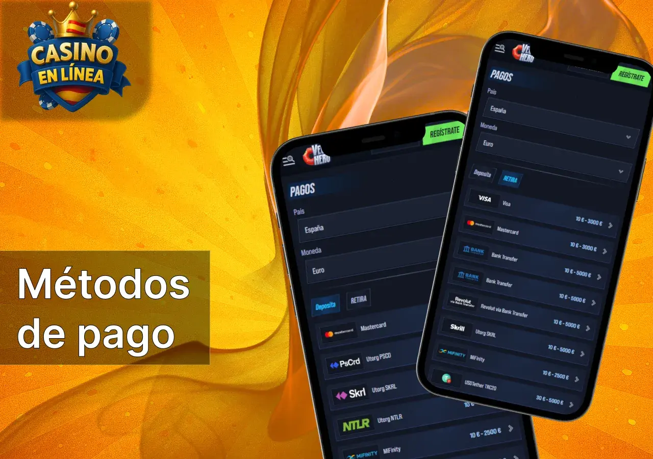 Los métodos de pago permiten gestionar depósitos y retiros de forma cómoda.