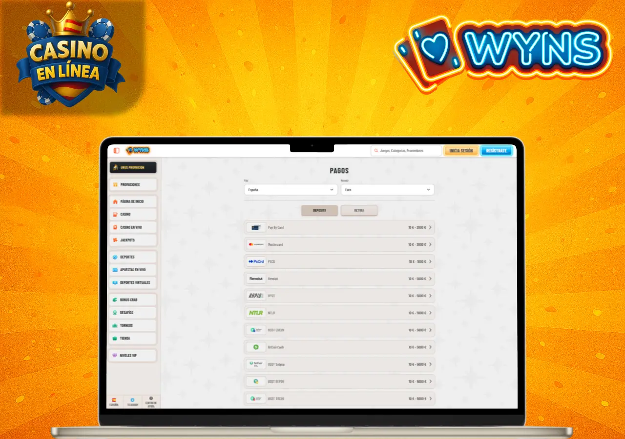 Pagos en Casino con métodos de depósito y retiro en pantalla
